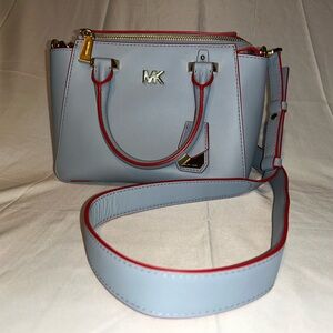 Michael Kors Light Blue Satchel with Red Trim